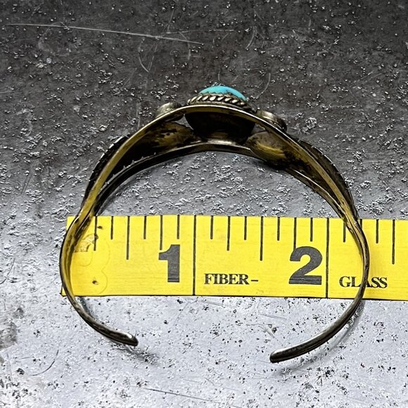 Delicate Vintage Sterling Silver and Turquoise Open Cuff Bracelet - Picture 6 of 7